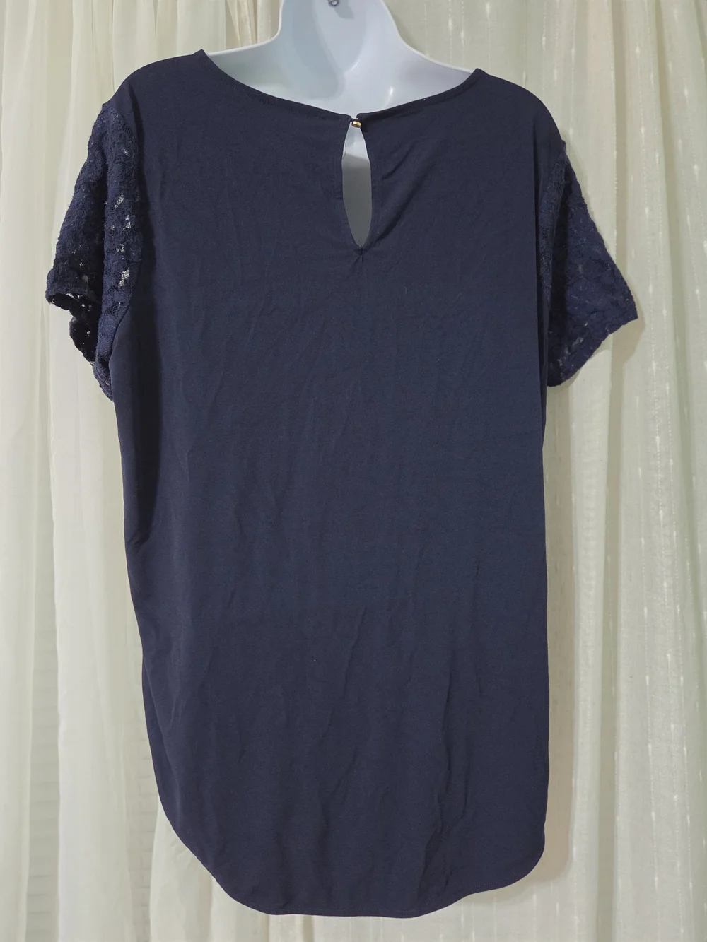 Michael Kors Women's Navy Lace Sleeve Keyhole Top